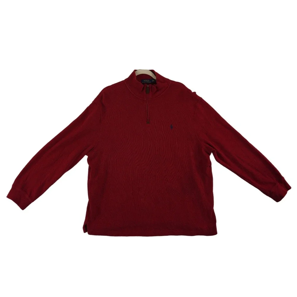 Polo Ralph Lauren 100% Cotton 1/4 Zip Pullover Mens Size XXL Deep Red  Ribbed